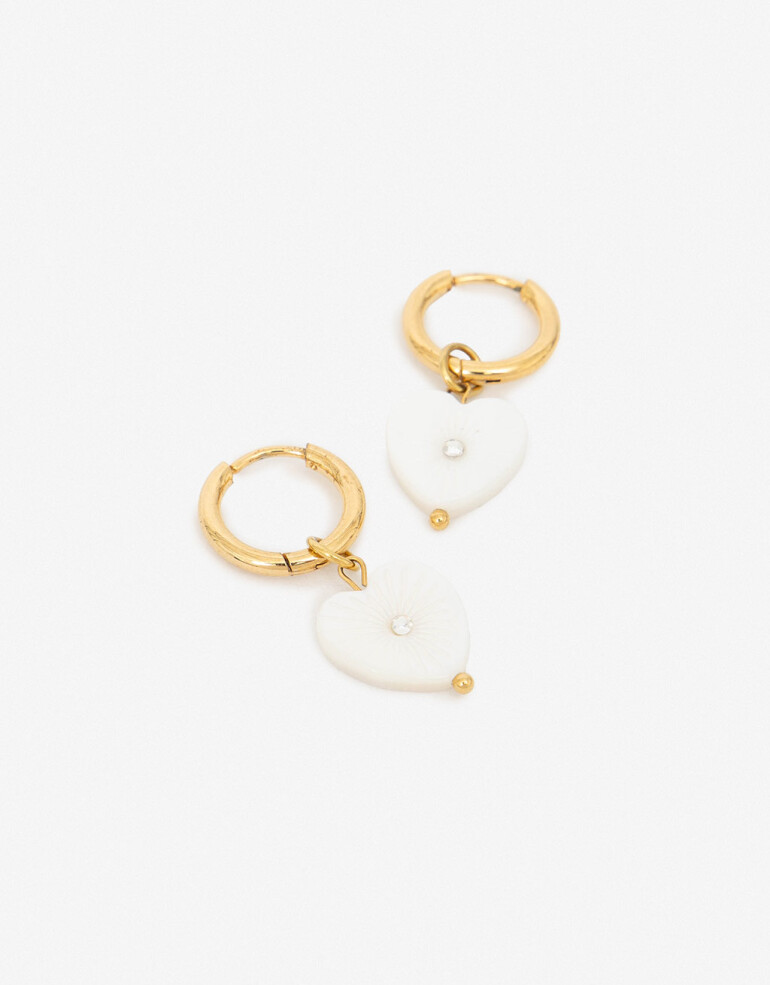 Aros Argollas Piedra Aros Argolla De Acero Dije Nácar - Dorado