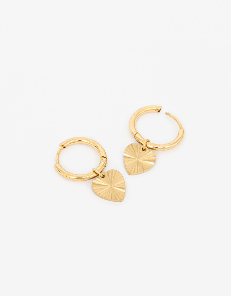 Aros Argollas Metal Aros Argolla Acero Corazón - Dorado