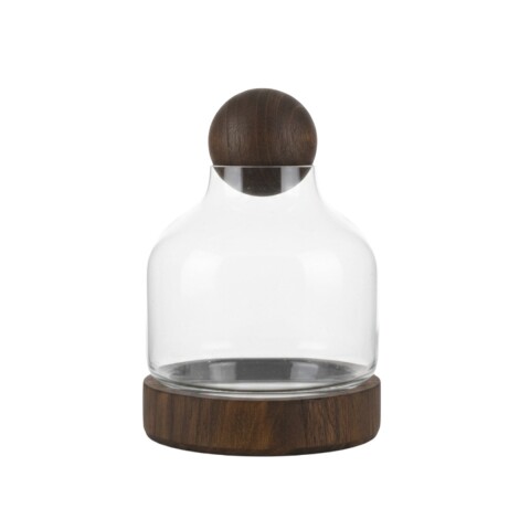 BASE DE VIDRIO C/BASE Y TAPA MADERA 17X25CM Unica