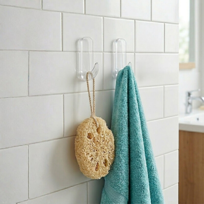 Gancho rectangular x2 cristal con adhesivo TRANSPARENTE