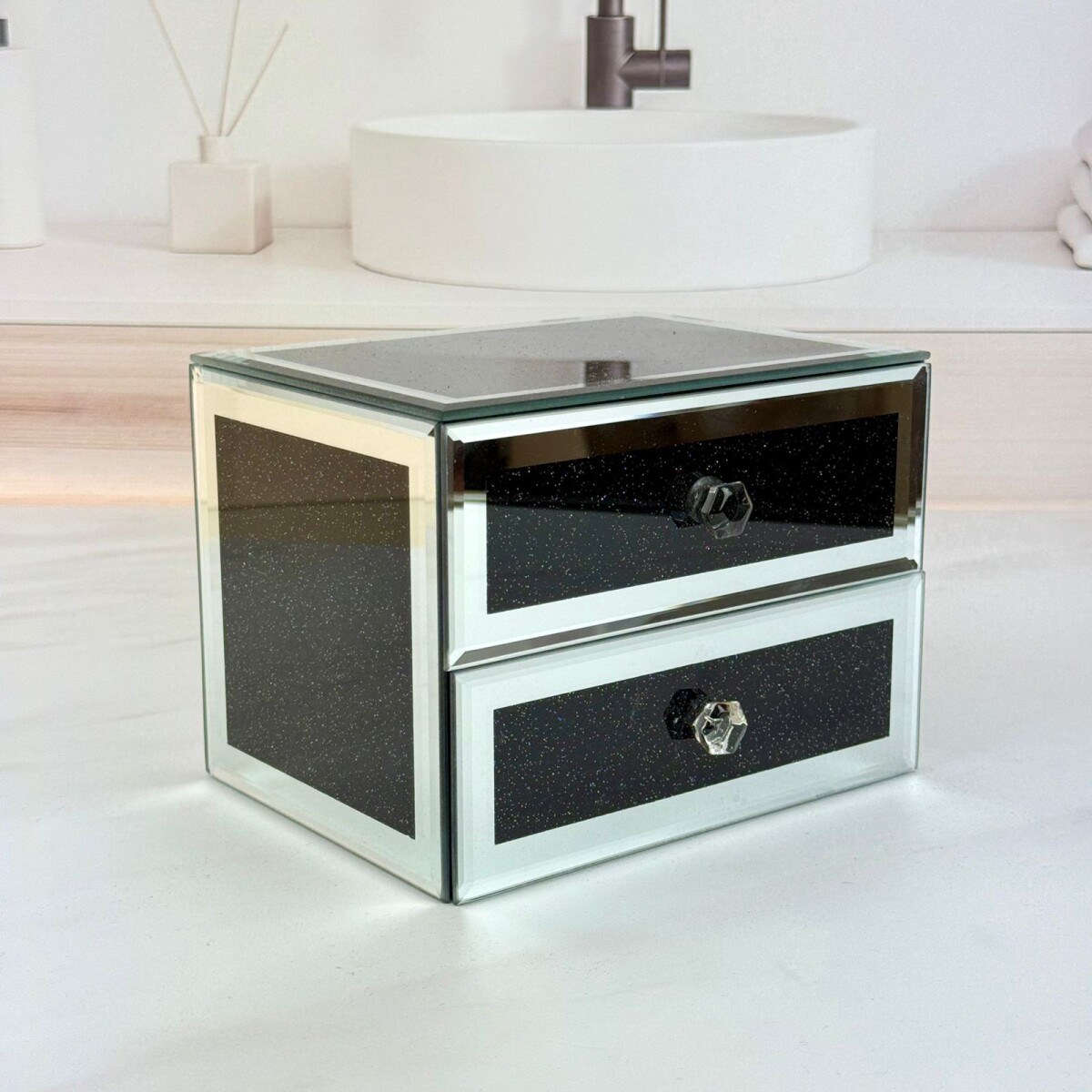 Joyero Box 2 Cajones Espejado Largo 16cm x Ancho 12cm x Alto 12cm 