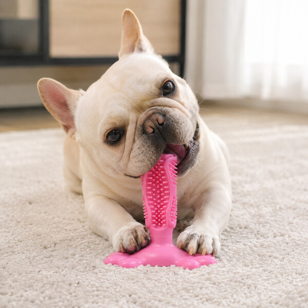 Juguete Para Perros Dental Ventosa Anti Sarro Resistente Color Rosa