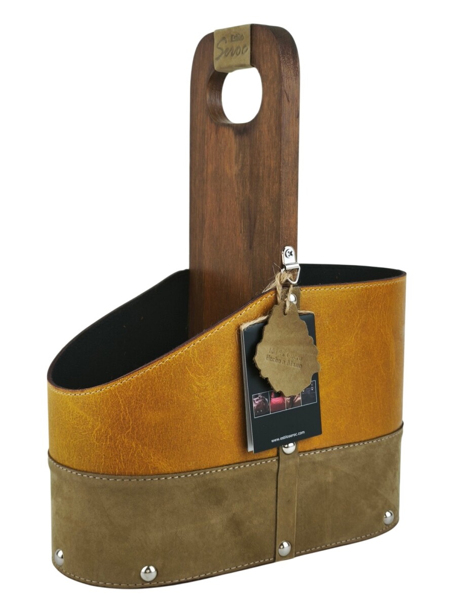Matera de Cuero Vacuno Legítimo con Estructura Integral de Madera - Mostaza 