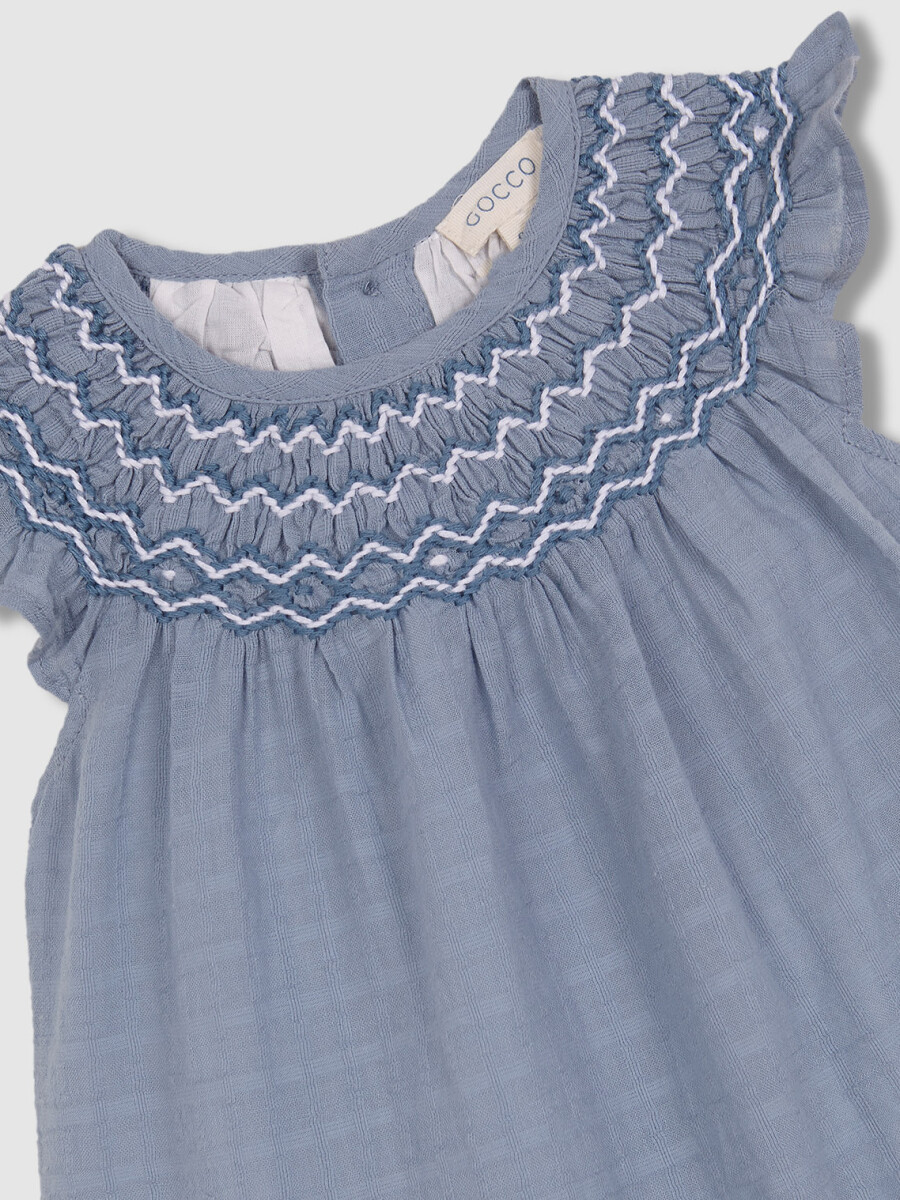Vestido Liso Con Nido De Abeja A Contraste Gris