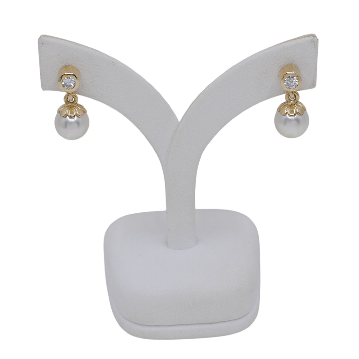 Caravanas oro 18k brillantes y perlas de cultivo 7,5mm 