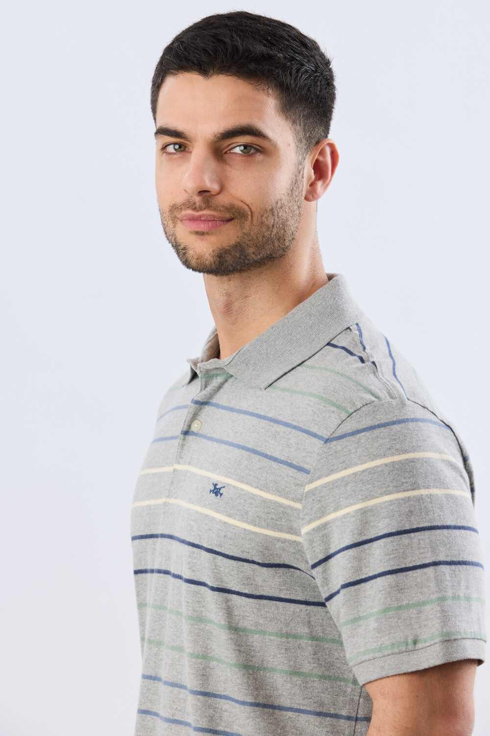 REMERA POLO RAYADA JERSEY Gris