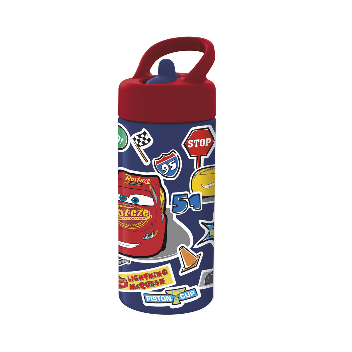Botella Plástica con Pajita Cars 410 ml 