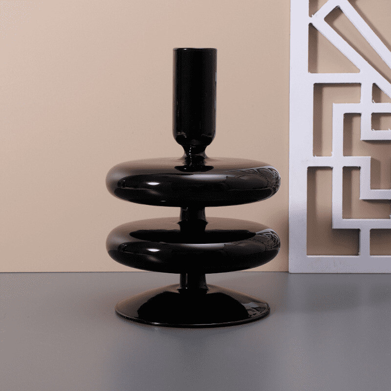 Porta velas de vidrio en colores ancho negro