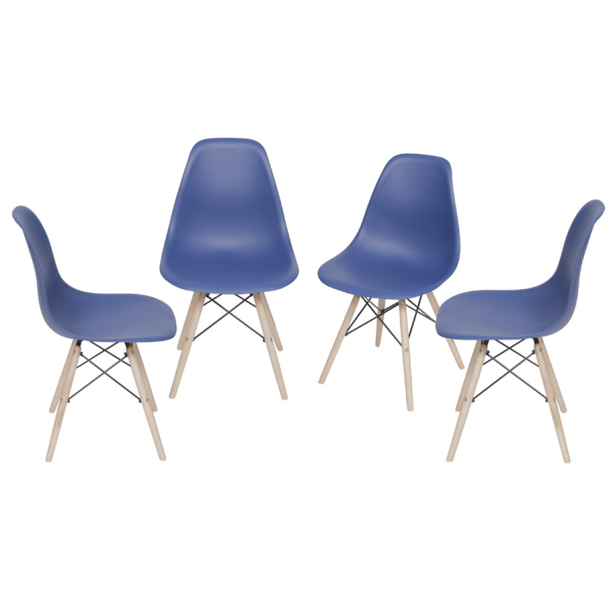 Kit x4 Silla Eames DKR Base En Madera - Azul Marino 