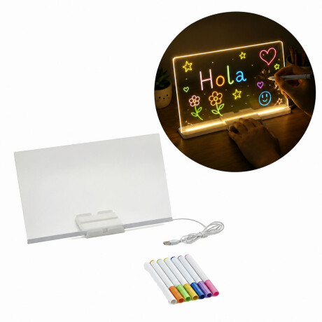 Pizarra Mágica Acrílica P/Dibujar C/Soporte Y Luz Led Usb Blanco