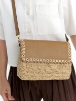 Bolso Bandolera De Efecto Rafia Con Solapa camel