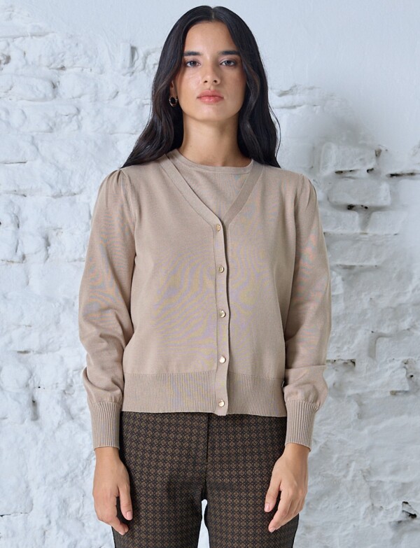 Cardigan Basico Boton Metal KHAKI