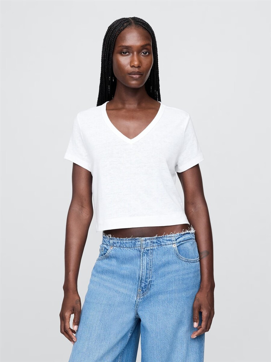 Remera Lino Crop Manga Corta Mujer - Fresh White 