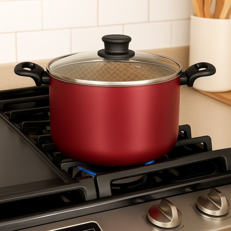OLLA ALTA CON TAPA TRAMONTINA 26 CM 9.8 L BORDO