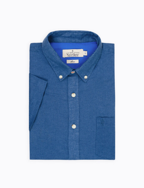 Camisa lino m/c lisa azul