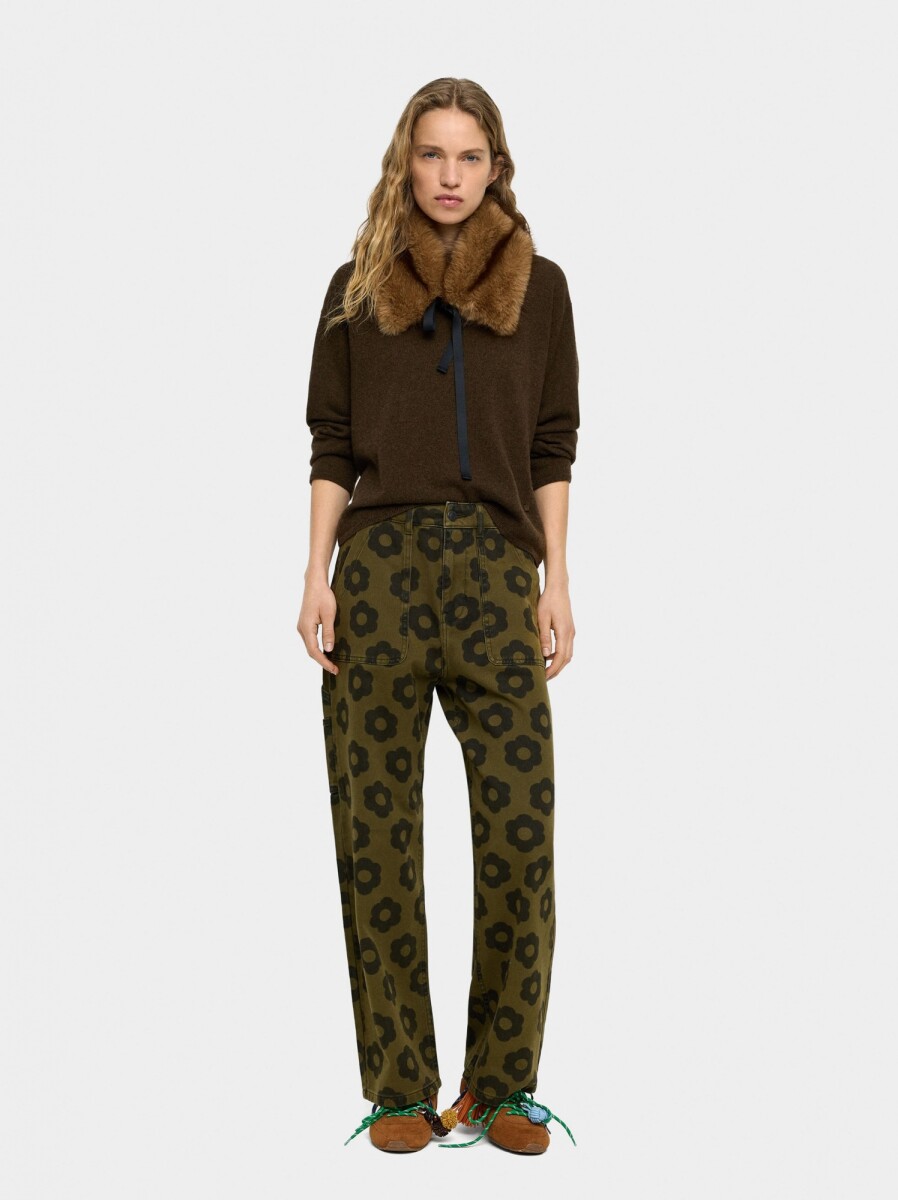 Pantalón Vaquero Estampado Floral - verde 