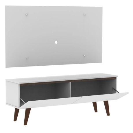 Rack TV mueble Lumax + panel rústico con estantes 55” Blanco/Blanco