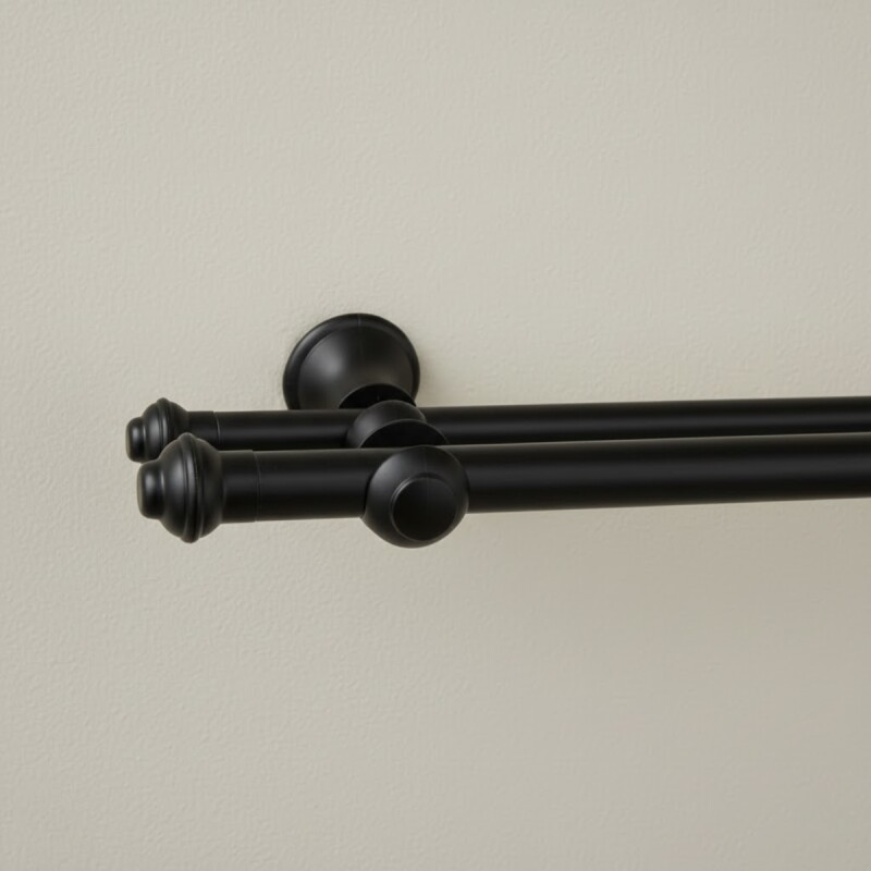Barrote cortina doble de metal 2,5 m + 3 Soportes NEGRO