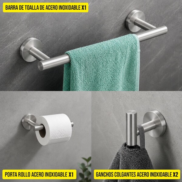 Set Accesorios De Baño Juego De 4 Piezas De Acero Inoxidable Percha Organizador Imback Color Plateado Set Accesorios De Baño Juego De 4 Piezas De Acero Inoxidable Percha Organizador Imback Color Plateado