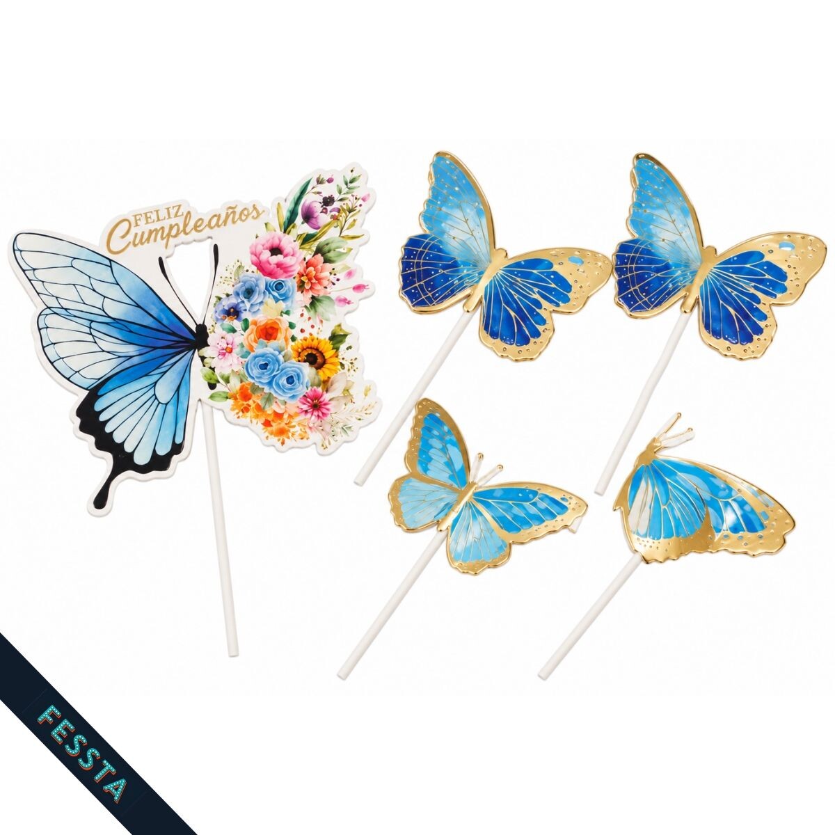 Topper Feliz Cumple Mariposa - Azul 