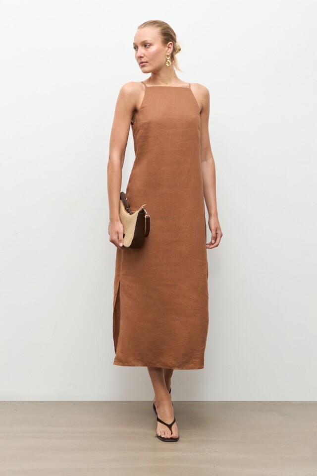 Vestido 100% Lino camel