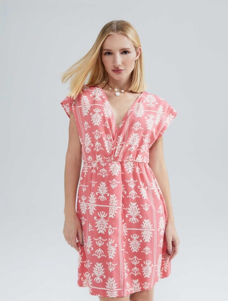 VESTIDO CORTO CON ESCOTE EN V ROSADO