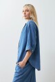 Camisa de jean cuello mao jean medio
