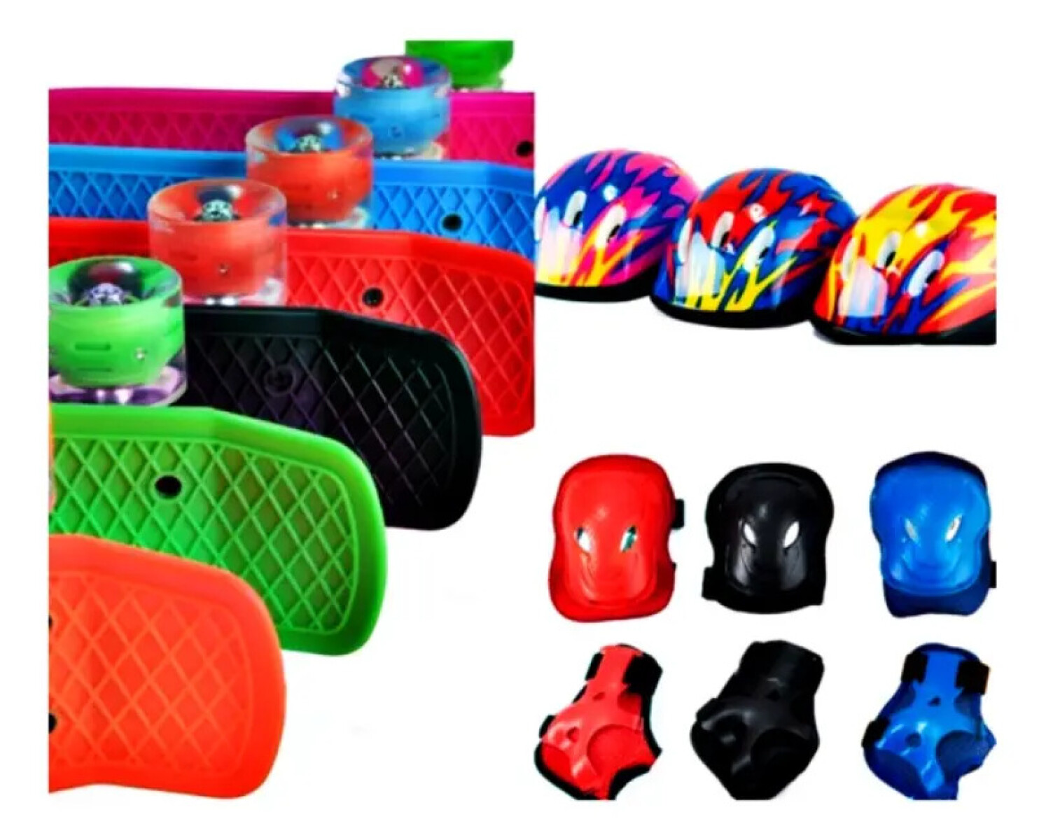 Set de patineta penny con luz de 55cms + Set de protección + casco de 6 a 8 años 