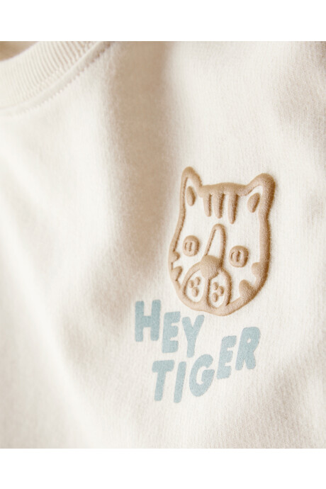 Set dos piezas de algodón, pantalón y buzo, azul y crema, estampa tigre. Talles 2-5T Sin color
