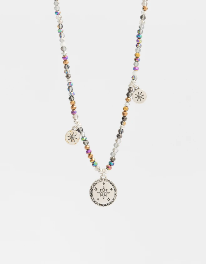 Collares Cortos Bañada en Plata Collar Con Medalla - Plateado