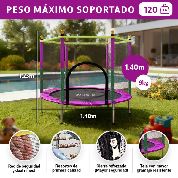 Cama Elastica de 1.40M Trampolin Saltarin con Red Proteccion y refuerzo seguridad IMBACK Color Rosa Cama Elastica de 1.40M Trampolin Saltarin con Red Proteccion y refuerzo seguridad IMBACK Color Rosa