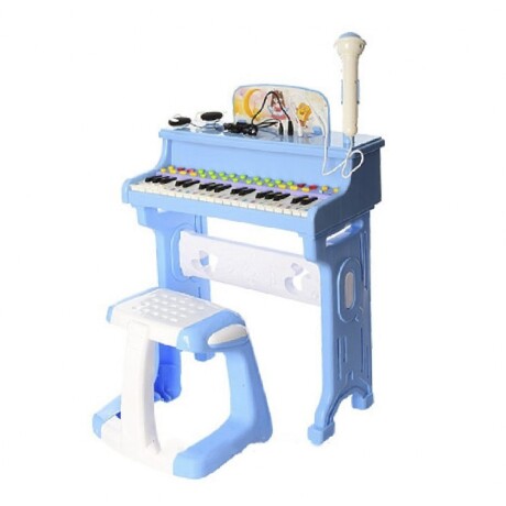 Piano Órgano Eléctrico 37 Teclas Niños c/Banco Micro Luz MP3 Celeste/blanco