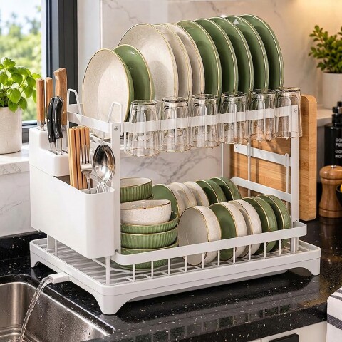 Escurridor Seca Platos Vajilla 2 Niveles Con Bandeja Drenaje Agua Cocina Imback Color Blanco Escurridor Seca Platos Vajilla 2 Niveles Con Bandeja Drenaje Agua Cocina Imback Color Blanco
