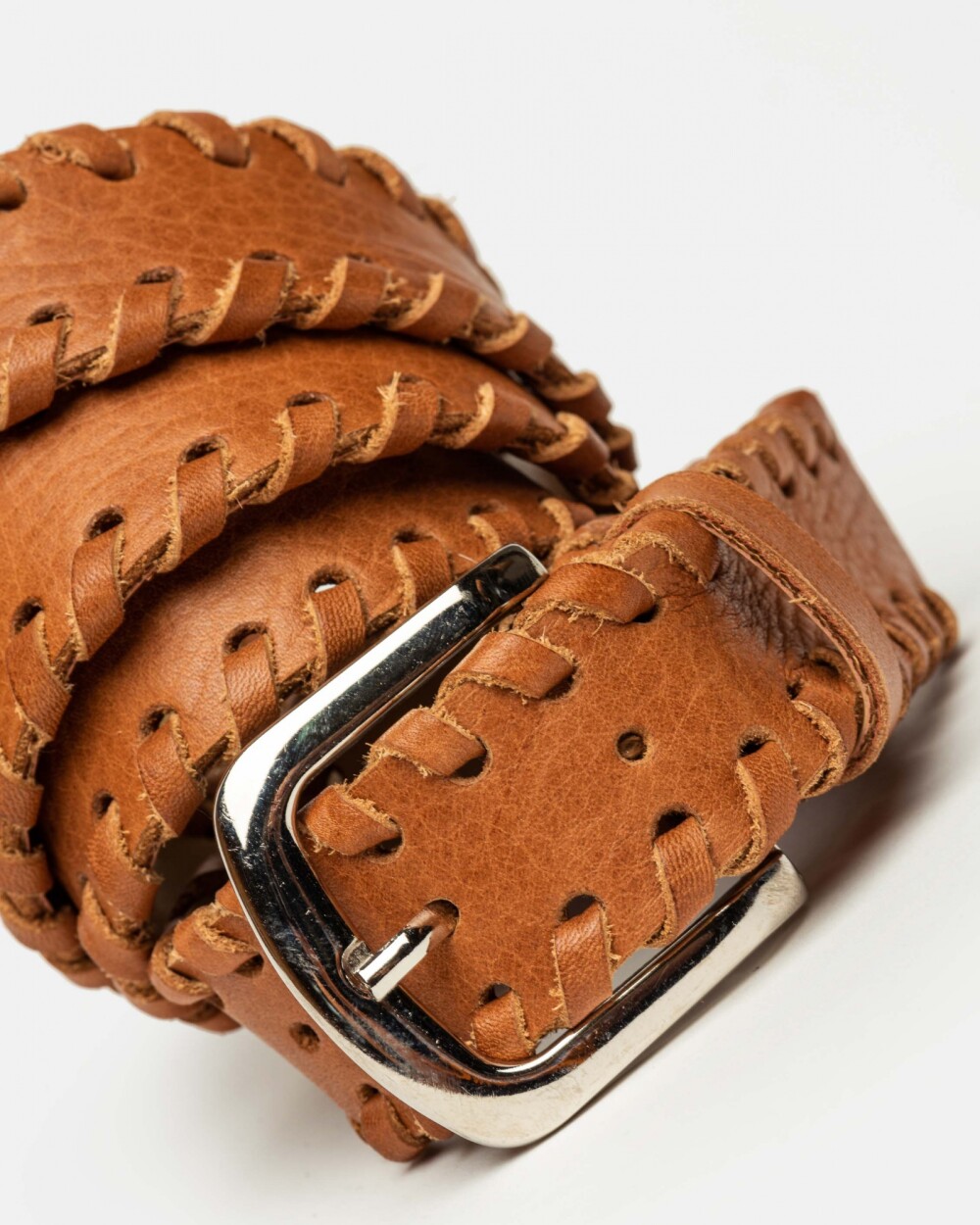 Cinturón The Braided en cuero natural satinado Marron