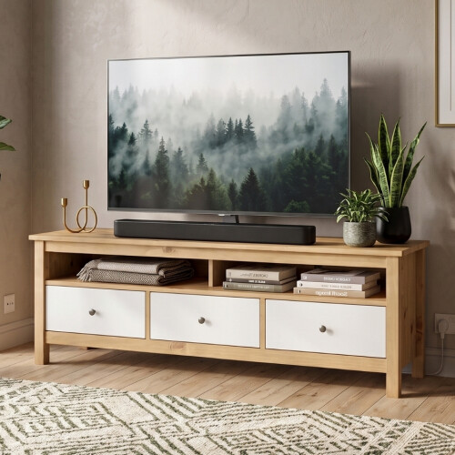 Rack TV 3 Cajones Madera Natural - Mari Blanco