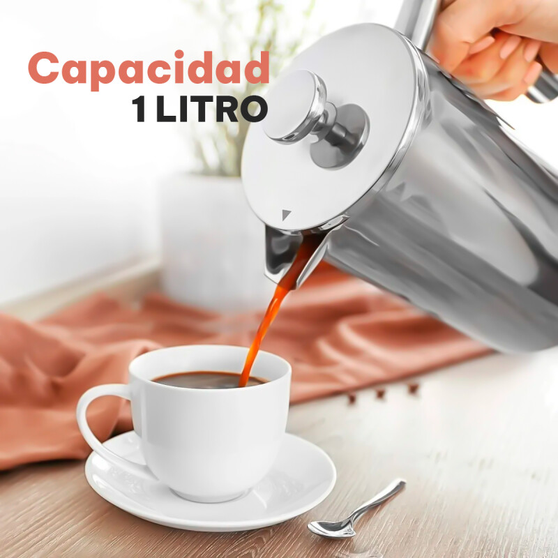 Cafetera de Prensa Francesa de Acero Inoxidable de 1L Cafetera de Prensa Francesa de Acero Inoxidable de 1L