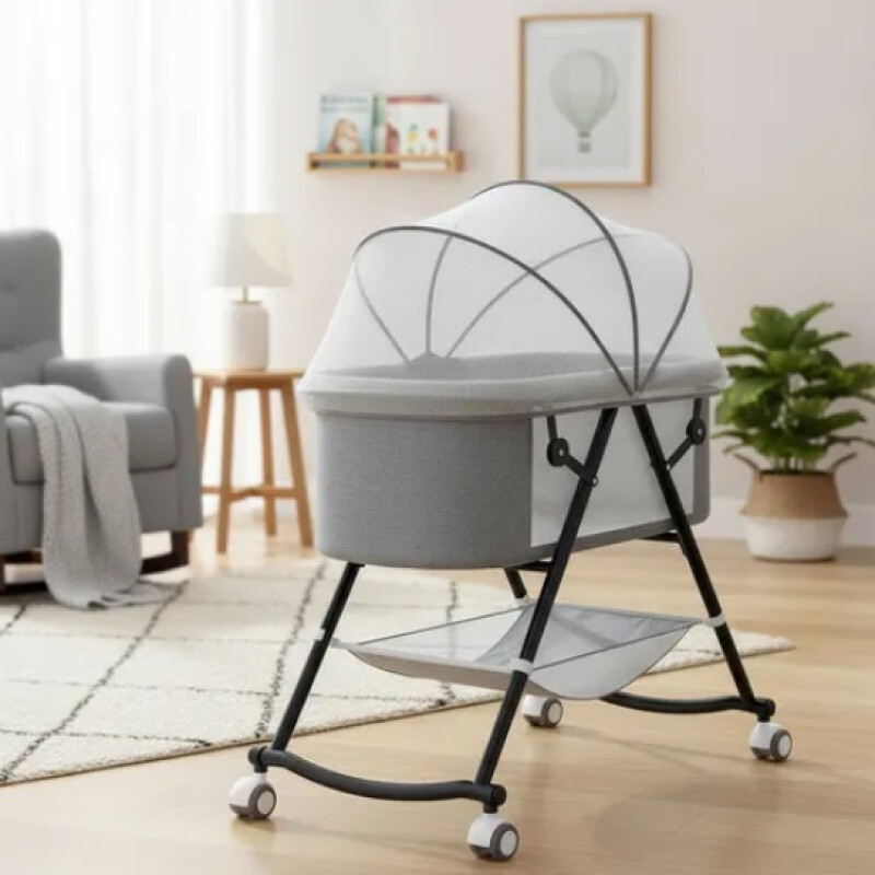 Cuna Moisés TOKIO Con Mosquitero Y Ruedas Infantil Bebe Gris