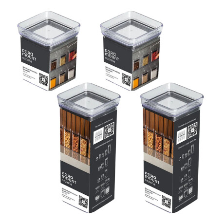 Kit Lumini X4 Mini Frascos Pote Hermético Cuadrado Apilable Transparente