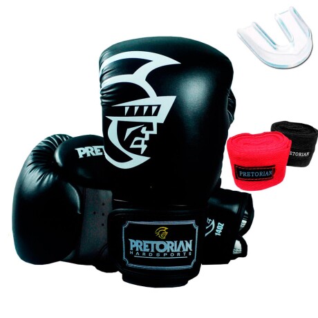 Set Guantes Boxeo Pretorian Vendas Bucal Profesional - Negro