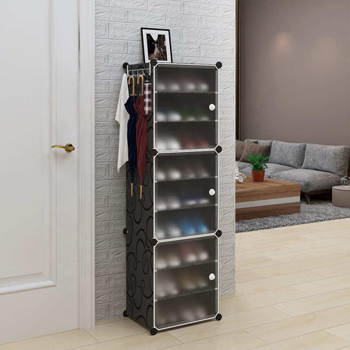 Armario Organizador de Zapatos IMBACK IBK-PLC007 | 3 Pisos, 3 Puertas Esmeriladas, Compacto y Versátil Negro 