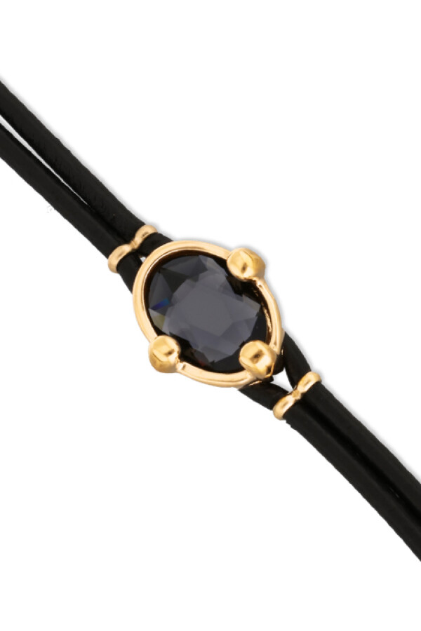 PULSERA DE CUERO EN ORO CON CRISTAL FACETADO GRIS Pulsera