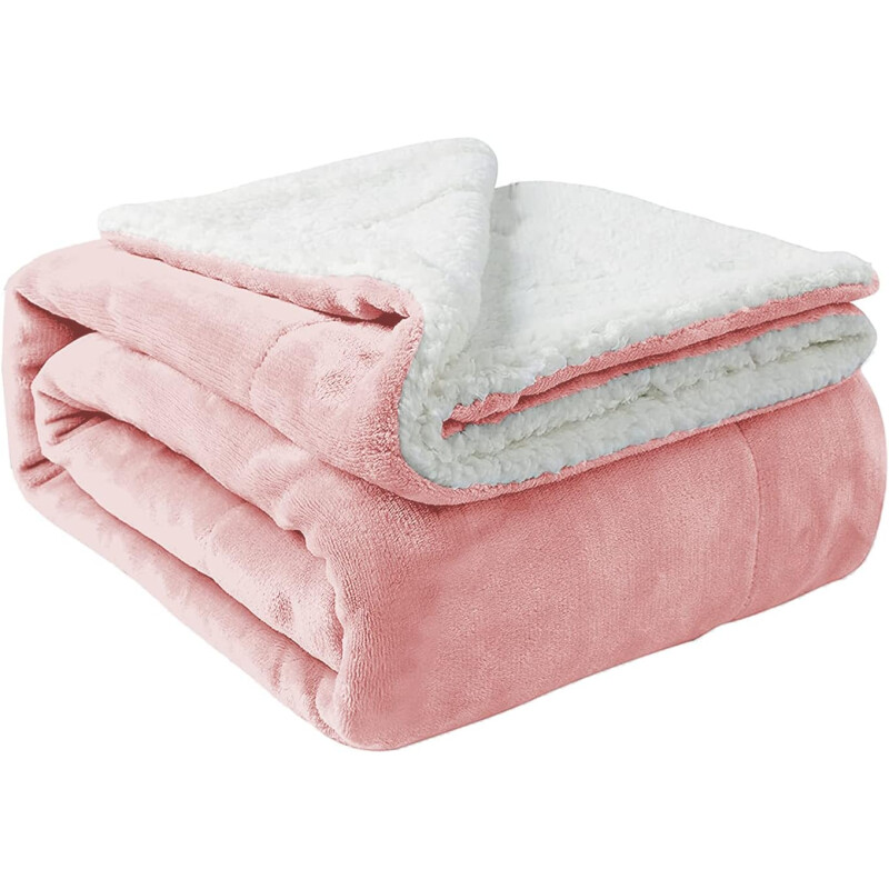 Frazada Manta Polar Termica Con Corderito 2 Plazas Rosa