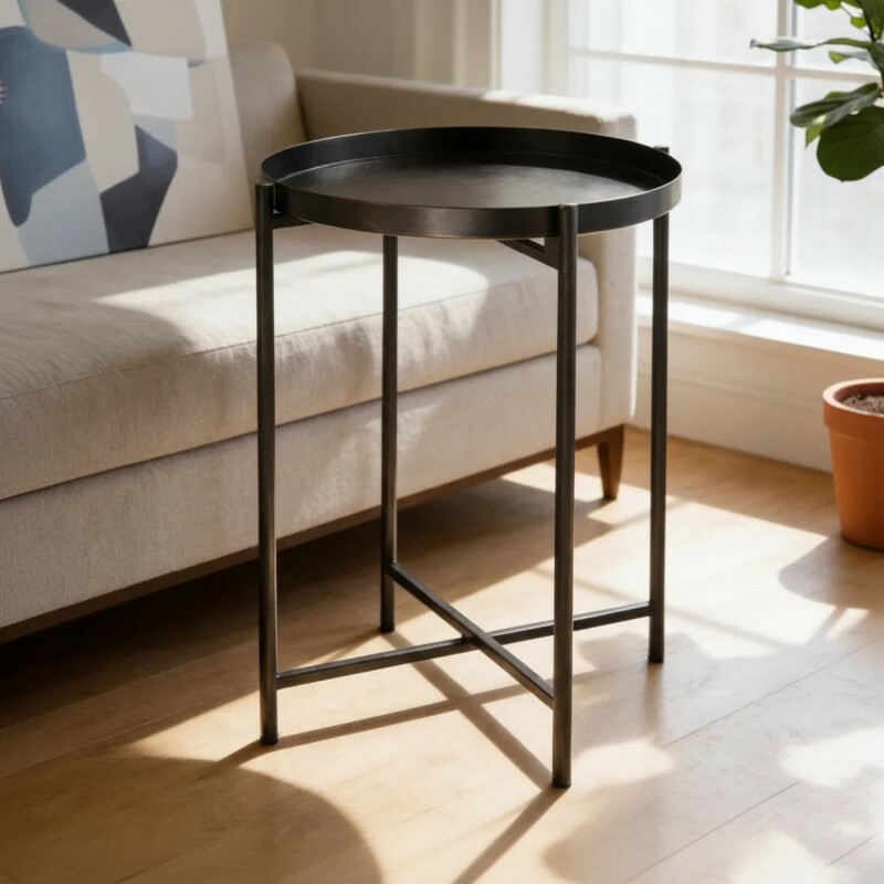 Mesa auxiliar con bandeja Lumax Metálica Redonda Stoke Negro