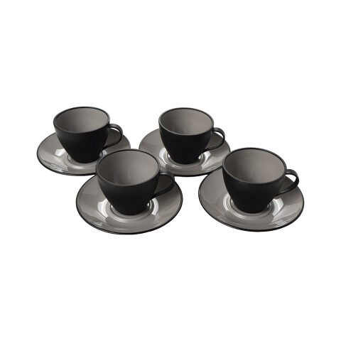 Set de Plástico de 4 Tazas de Café con Platillos NEGRO
