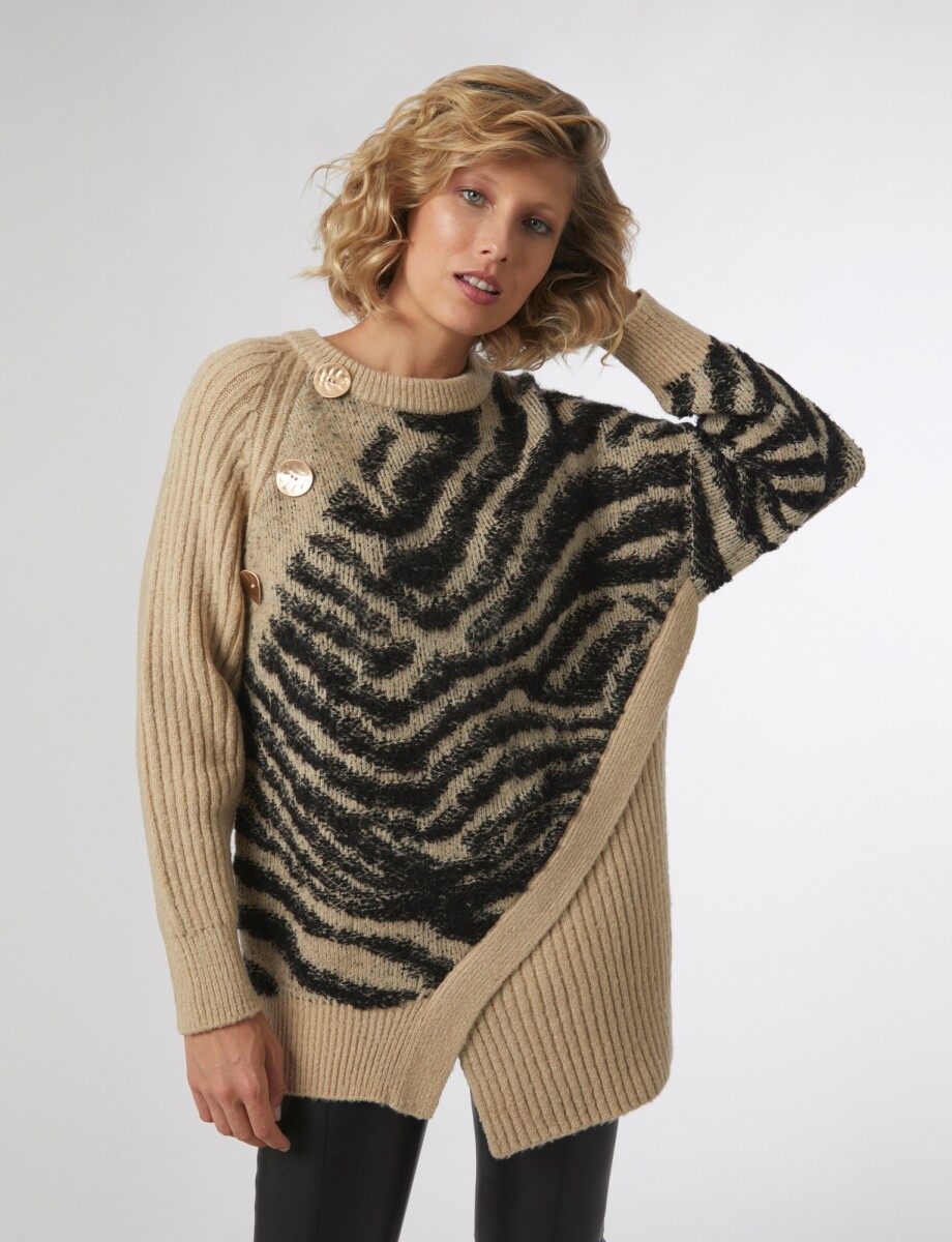 Sweater jacquard animal - beige melange 
