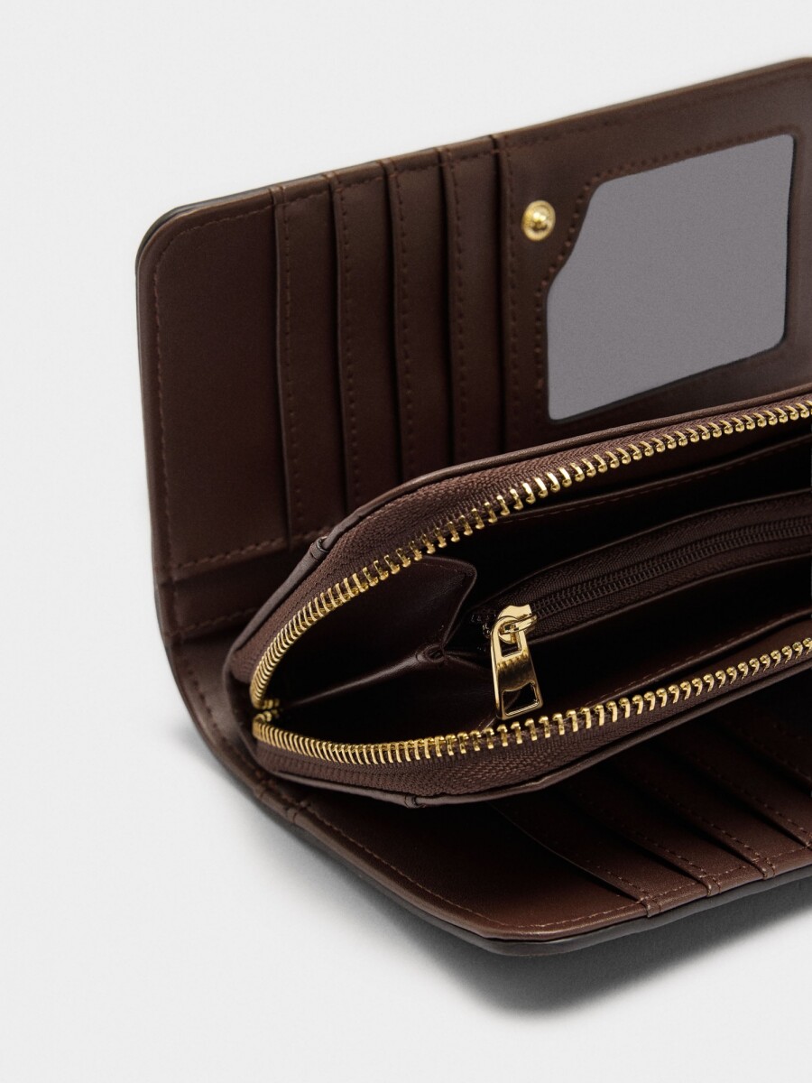 Cartera De Piel De Contraste marron