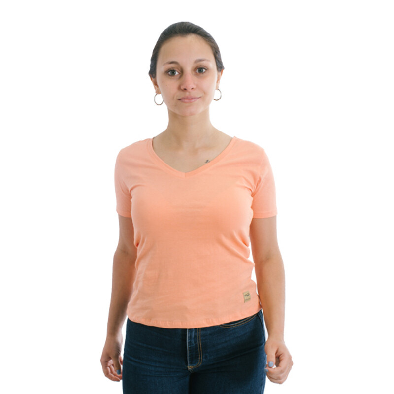 Muvem Ladies Plain V Neck T-Shirt Salmon