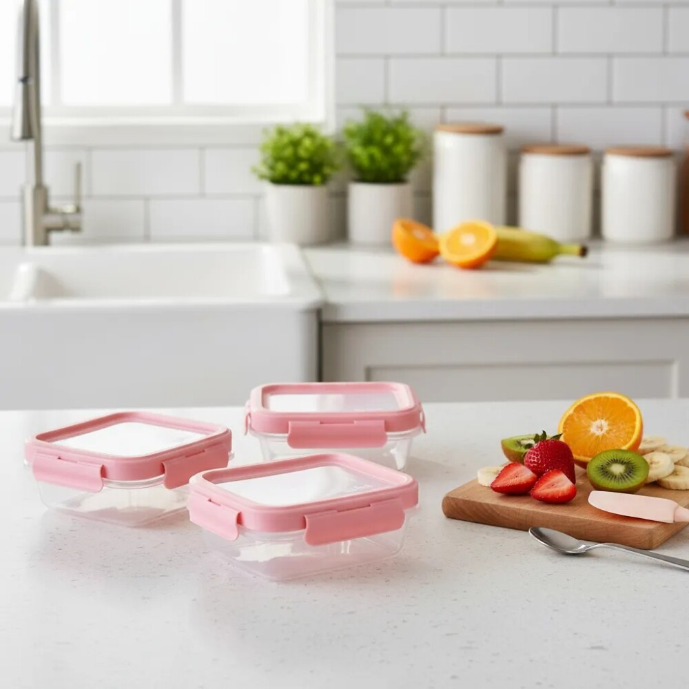 Set Tuppers X3 Herméticos BUBA rosa