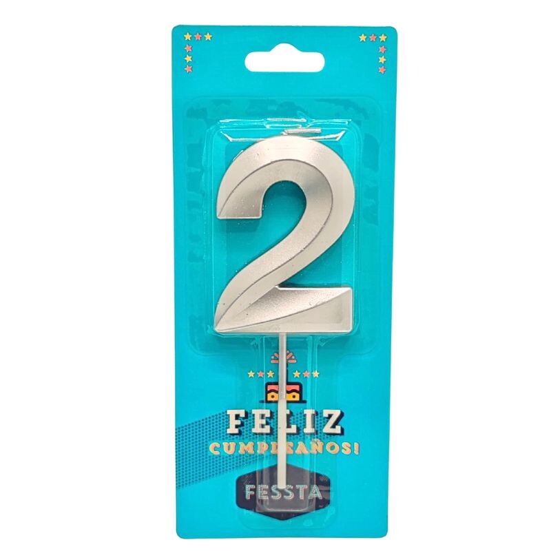 Vela Número 3D Grande Plateada DOS