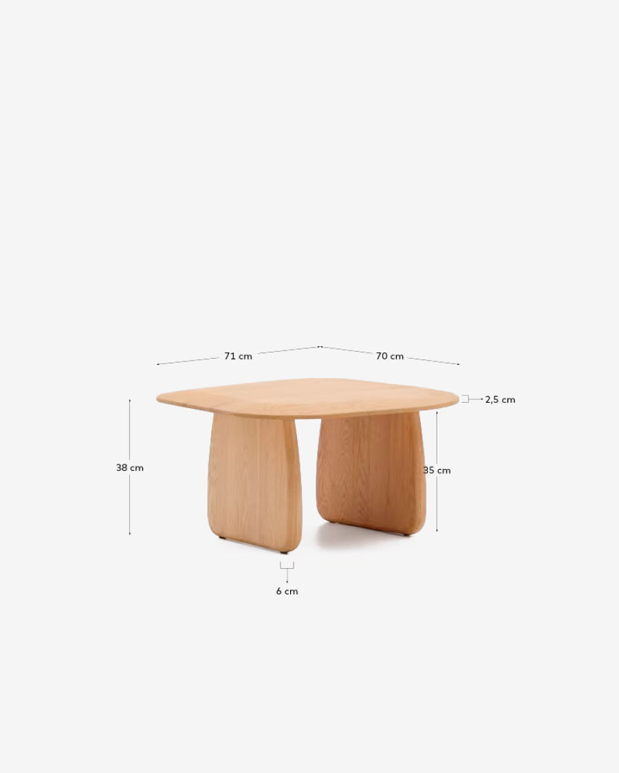 Mesa auxiliar Pirita de madera maciza de roble con acabado natural 70,6 x 70 cm FSC 100%